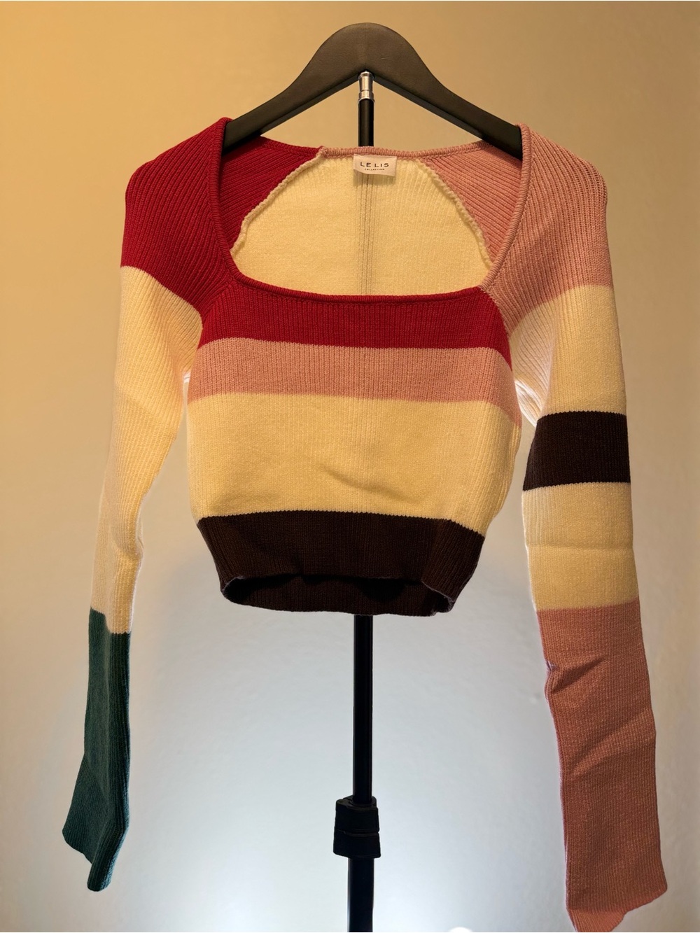 NEW Le Lis Striped Off-Shoulder Cropped Sweater - SMALL - Picture 2 of 7